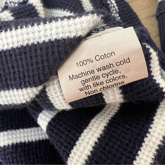 J CREW Striped waffle funnelneck sweatshirt in navy and white stripe size small - Picture 4 of 7